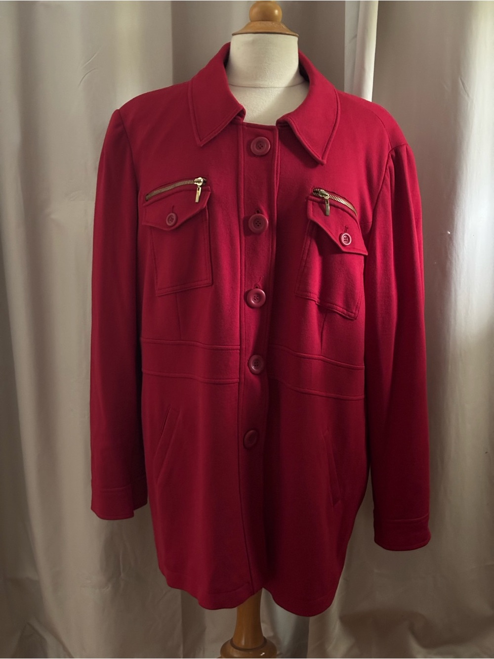 Women's INC International Concepts Red Utility Style Coat with Zipper Details